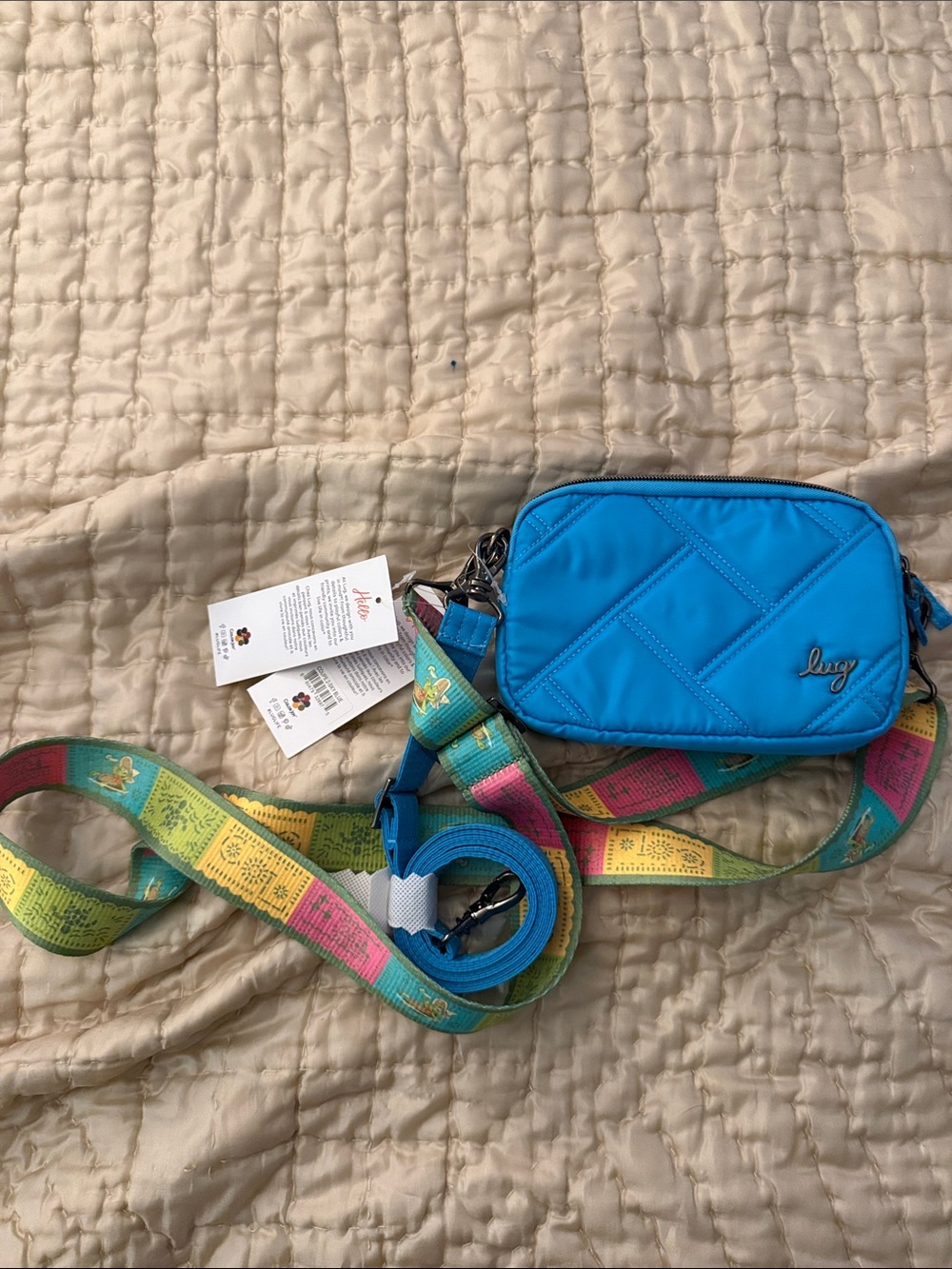 lug Bright Blue Crossbody Bag with Multicolor Straps